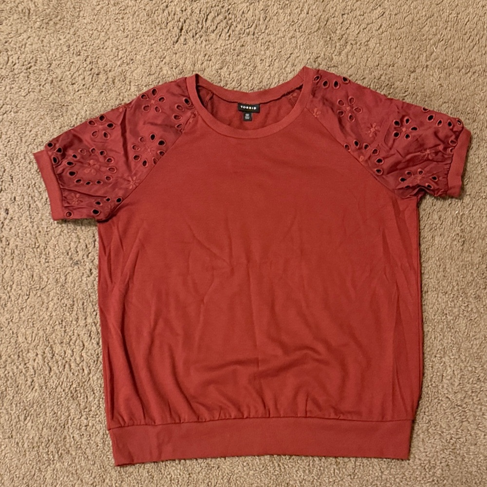 Torrid Rust Short Sleeve Top with Eyelet Detail